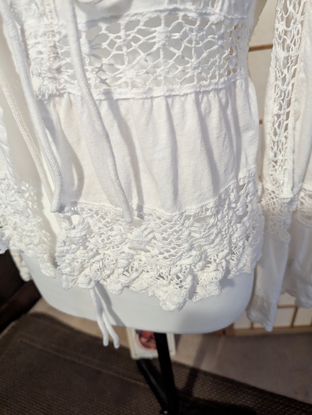 Free People Cream Crochet Tie-Front Blouse - Picture 4 of 6